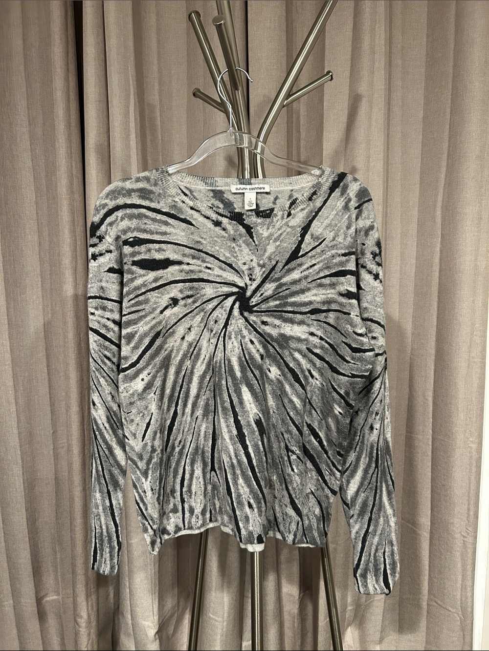 Autumn Cashmere Black and Gray Swirl sweater.